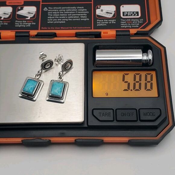 Sterling Silver 925 Sky Blue Chalcedony Dangle Earrings Vintage - Picture 10 of 10